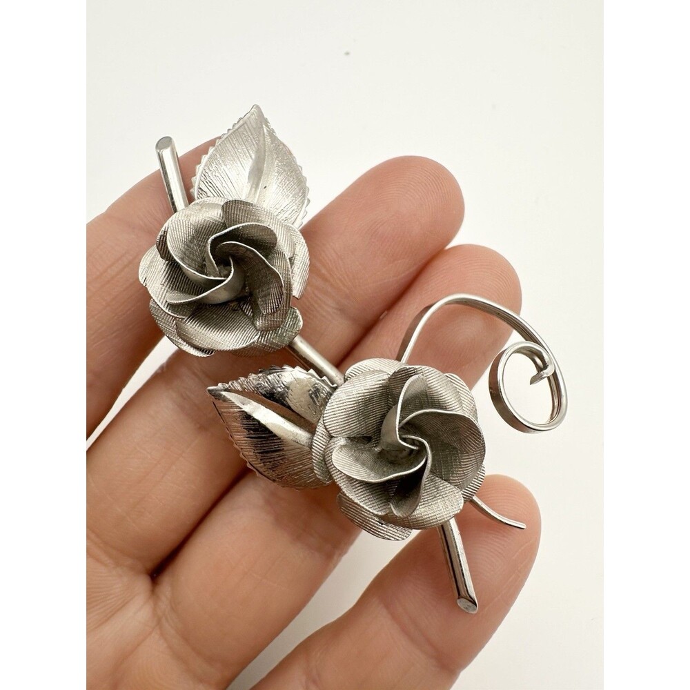 Vintage Sterling Silver 3d Rose Flower Brooch